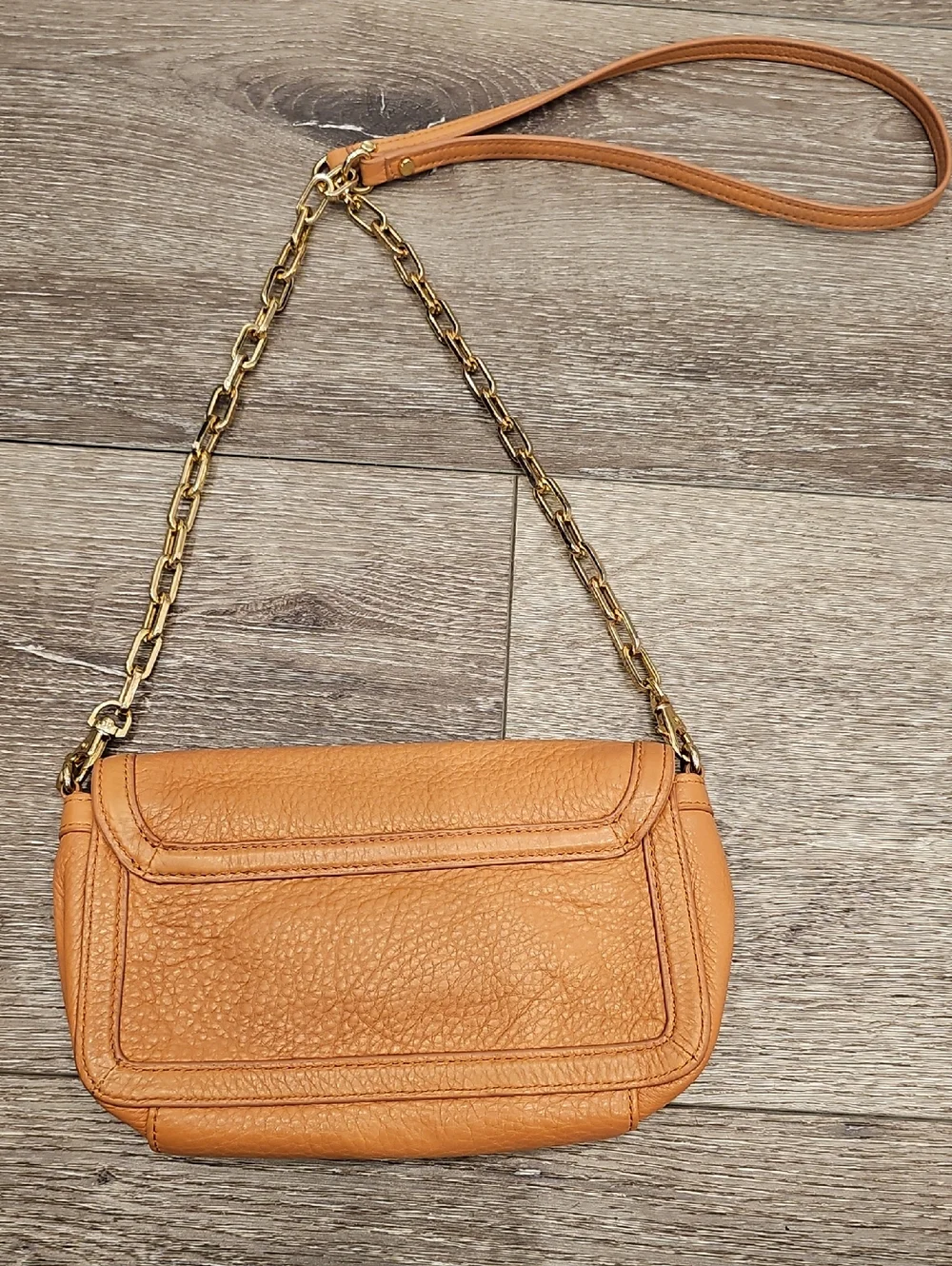 TORY BURCH Tan Leather Crossbody Bag Gold Logo Amanda Mini Chain Strap Purse
